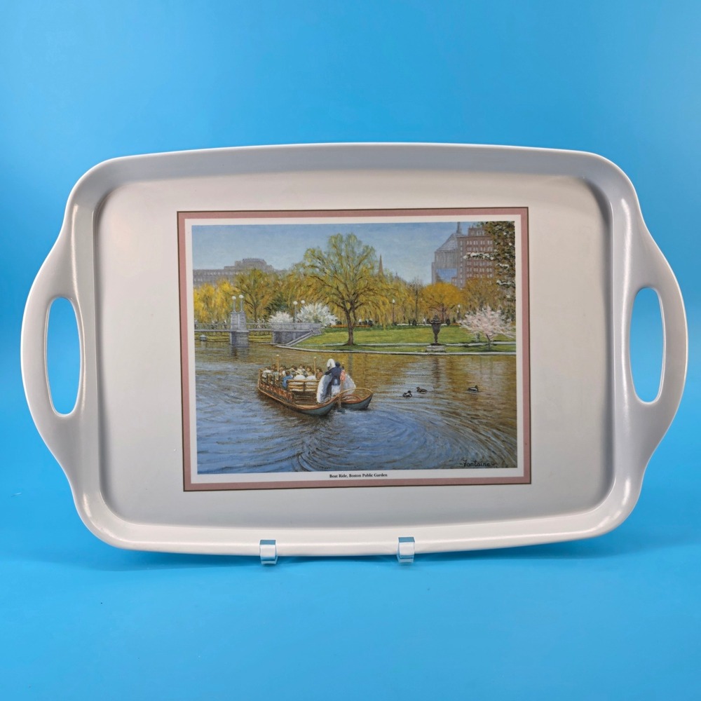 Cloverleaf England Boston Public Garden Swan Boat Melamine Serving Tray Fontaine